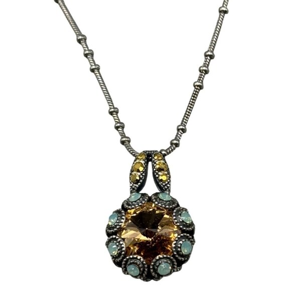 Mariana pendent necklace handmade crystal amber blue 17" chain N-5070 READ NEW - Picture 1 of 8